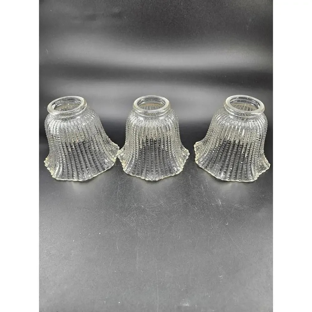 Vintage Hobnail Ribbed Glass Lamp Shades Vanity Sconce Set of 3 Repurpose Trend